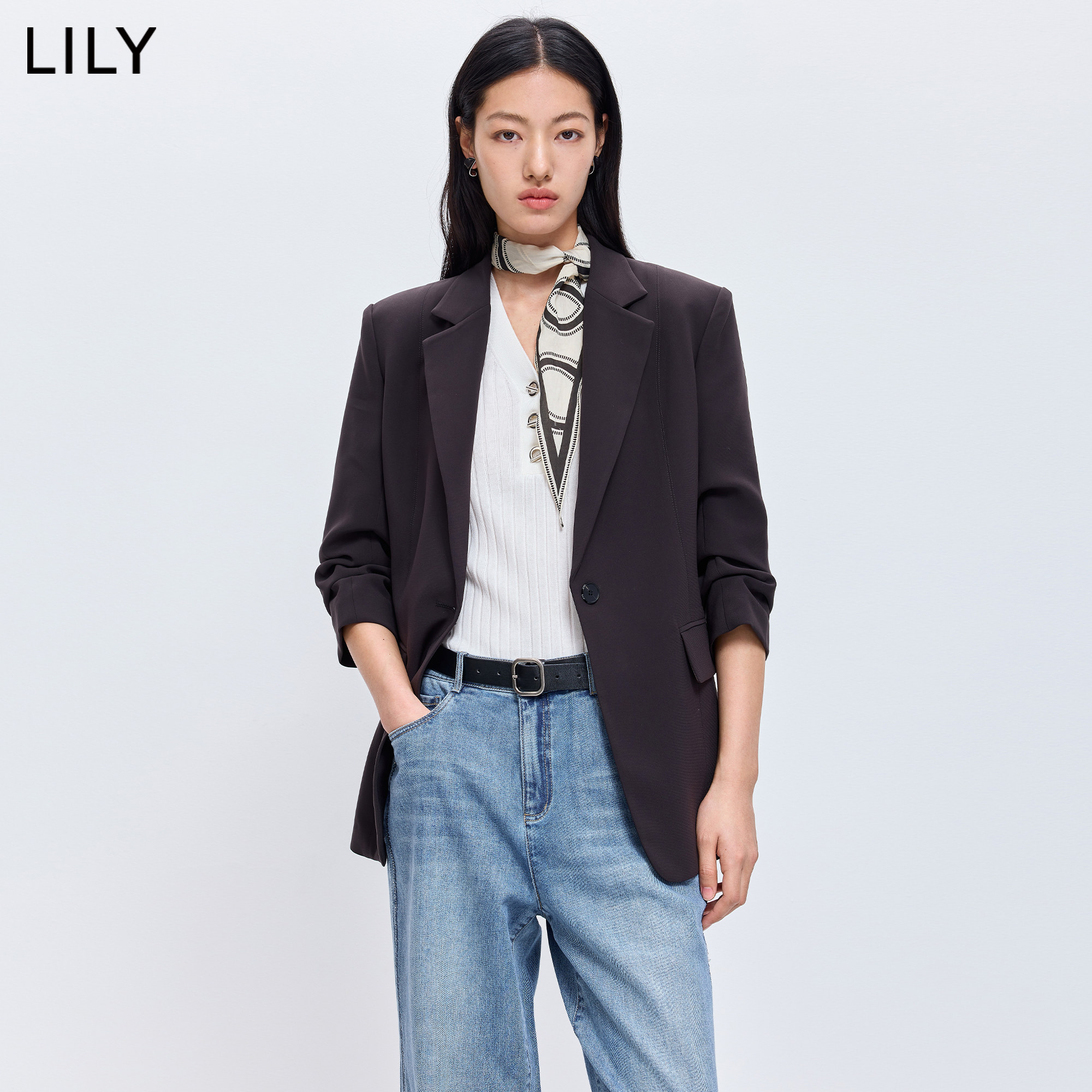 LILY老钱风中袖四面弹西装女