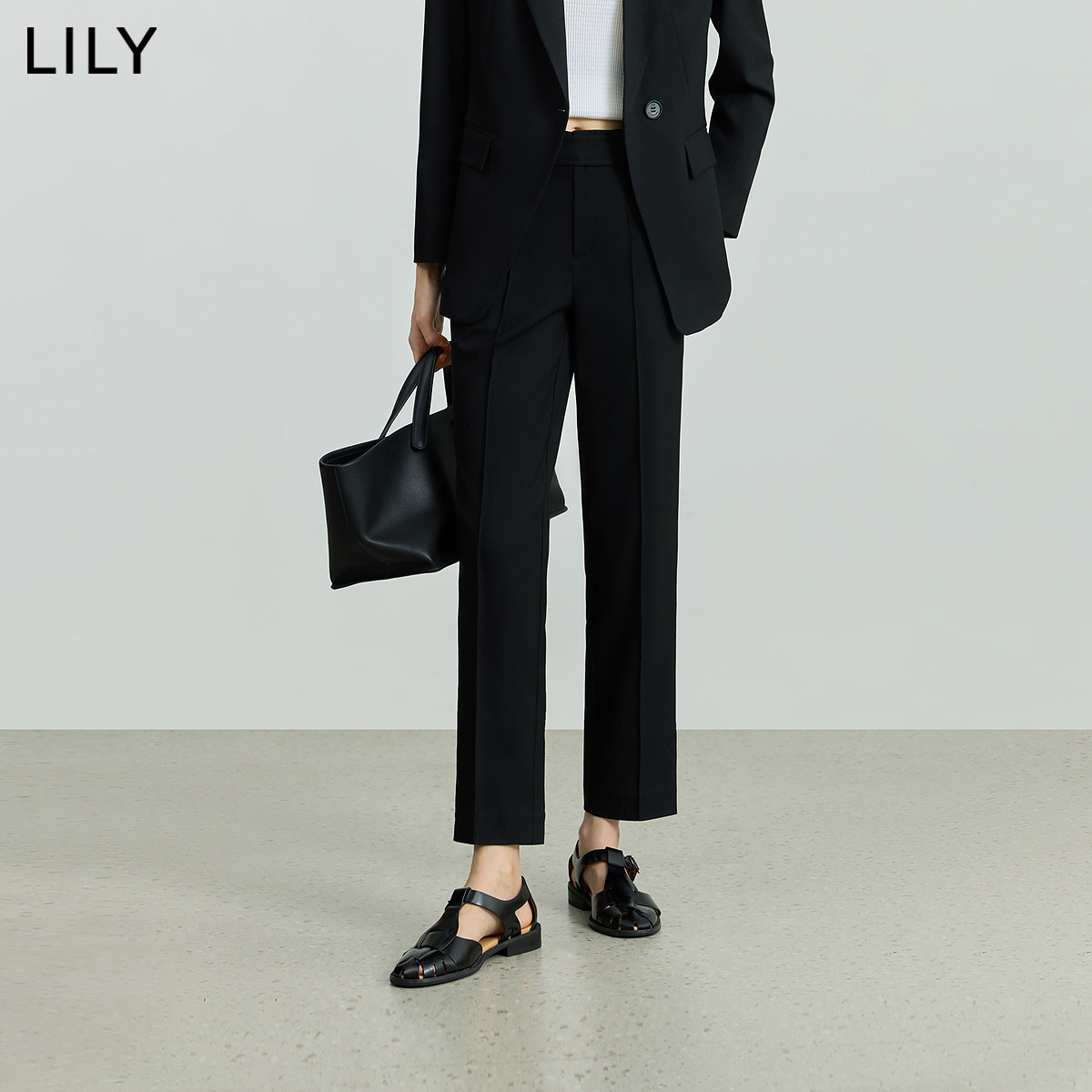 LILY2026秋新款经典休闲通勤修身九分裤显瘦百搭纯色直筒烟管裤女