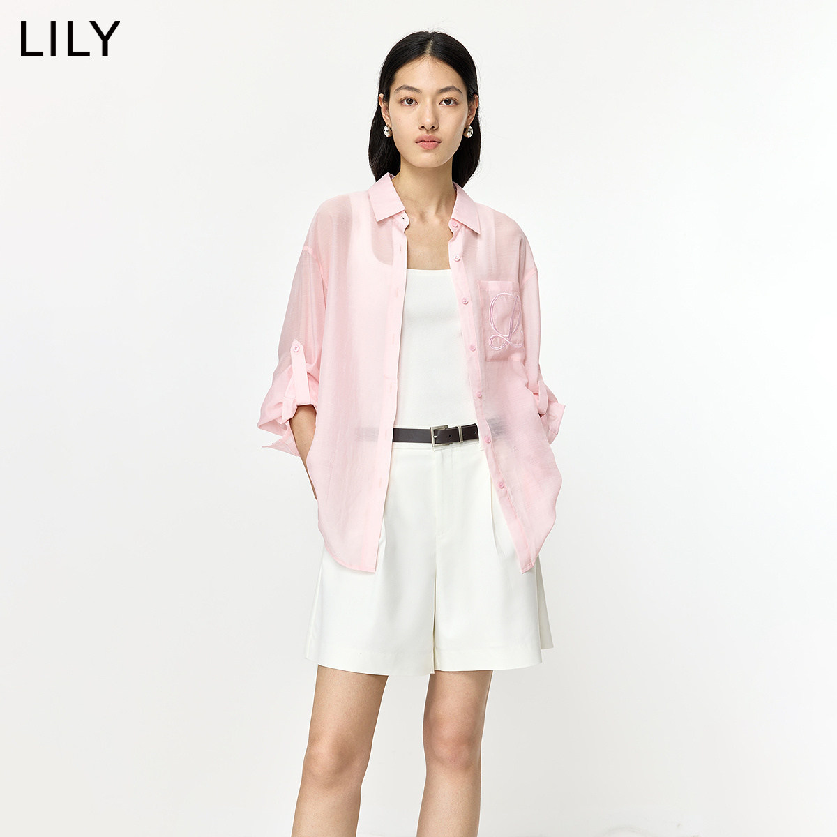 LILY2026夏新款三醋酸莱赛尔混纺翻领宽松休闲通勤长袖衬衫外套女