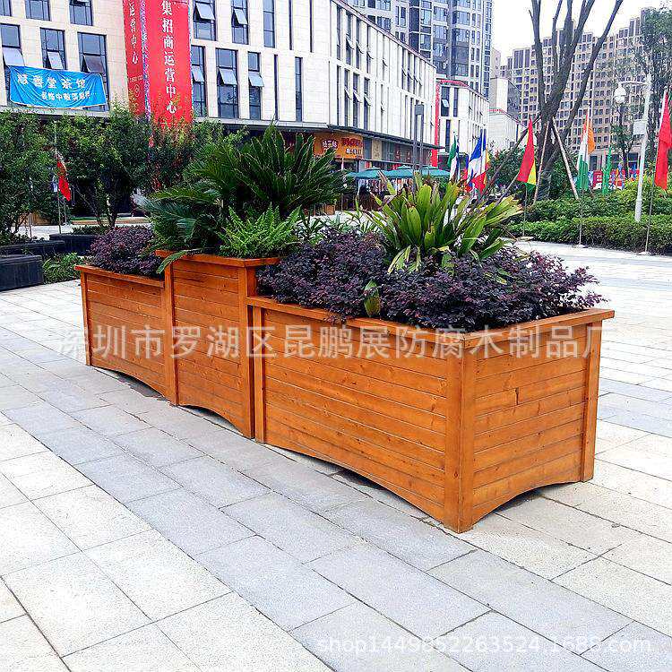 厂家供应防腐木组合花箱市政花架花盆长方形花槽道路种植箱不同