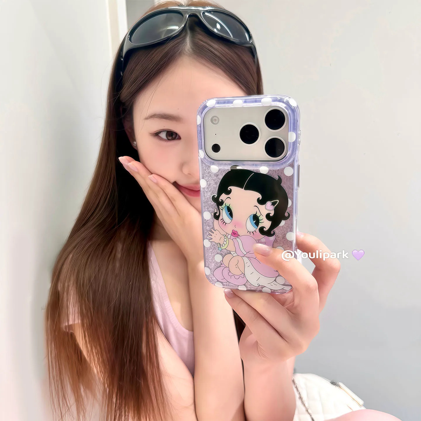 韩系ins可爱淡紫钻石纹波点女孩适用苹果18promax手机壳新款iPhone17pro保护套16全包15防摔14plus可爱13兴12