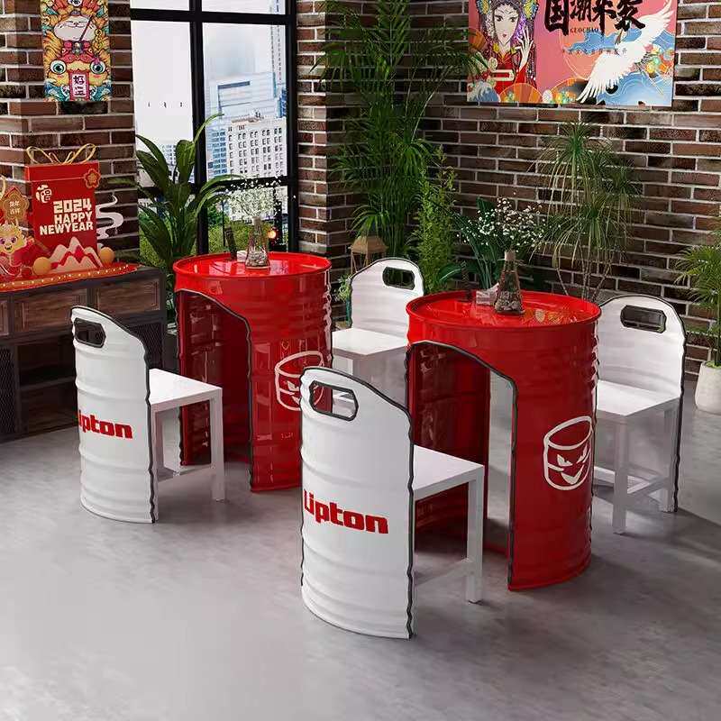 户外铁艺桌椅组合网红创意工业风奶茶店咖啡厅汉堡店外摆油桶桌椅