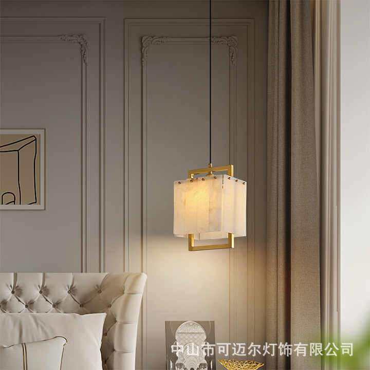 全铜云石客厅吊灯创意奢华餐厅灯吧台前台卧室小吊灯墙壁中山灯具
