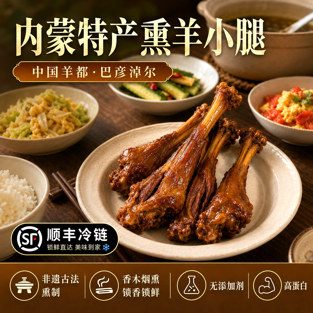 羊六六非遗香木熏羊小腿内蒙熟食羊尾烟熏高蛋白羊蹄羊肉冷链下酒