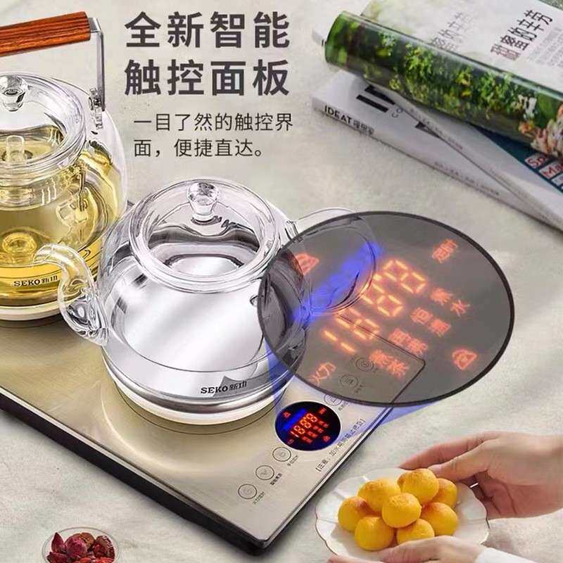 新功W10 全自动底部上水电热水壶双炉加水玻璃电茶炉煮茶壶蒸茶壶