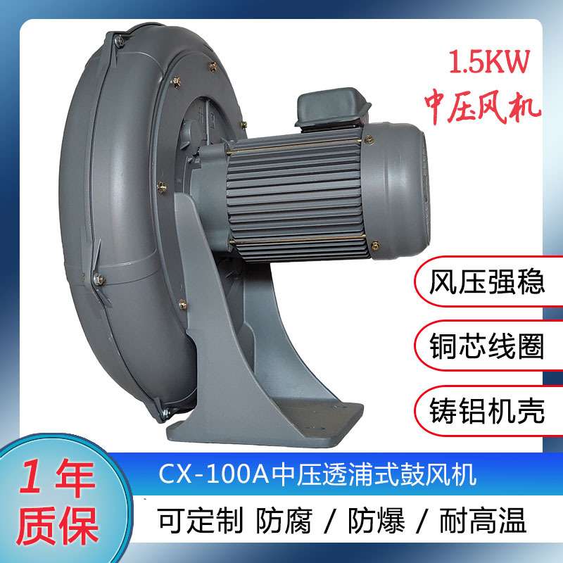 工业鼓风机CX100a吹风送风1500W中压风机 淋膜机配套透浦式鼓风机
