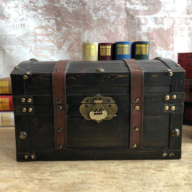 仿古藏宝箱配锁中式仿古箱子复古收纳盒老式木头储物箱装饰道具箱