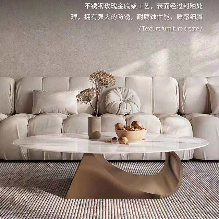 轻奢大理石椭圆茶几小户型简约茶桌客厅家用不锈钢阳台小桌子