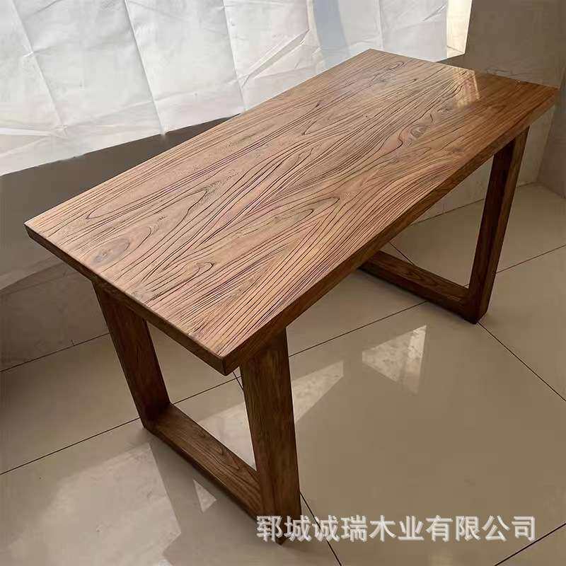 老榆木长方形桌子实木长条凳一套家用吃饭餐桌双人长条椅工作台