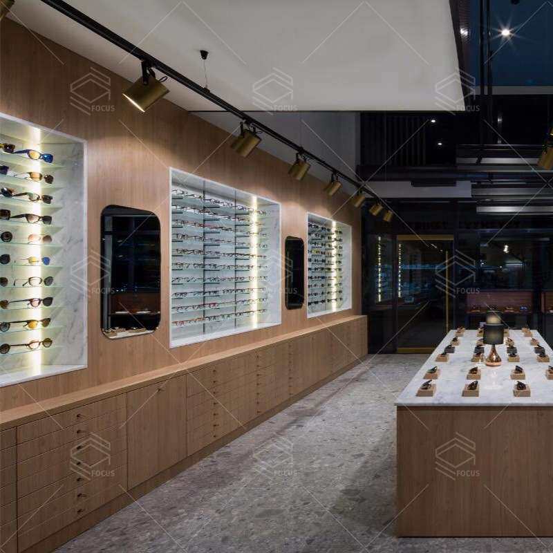 复古眼镜店展示柜亚克力墨镜中岛展示台木质靠墙眼镜展架玻璃展柜