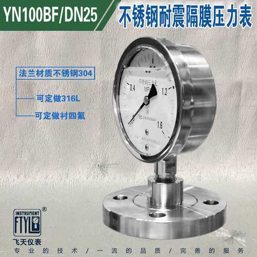 厂家直销YN100BF/MF/DN25耐震不锈钢法兰式隔膜压力表