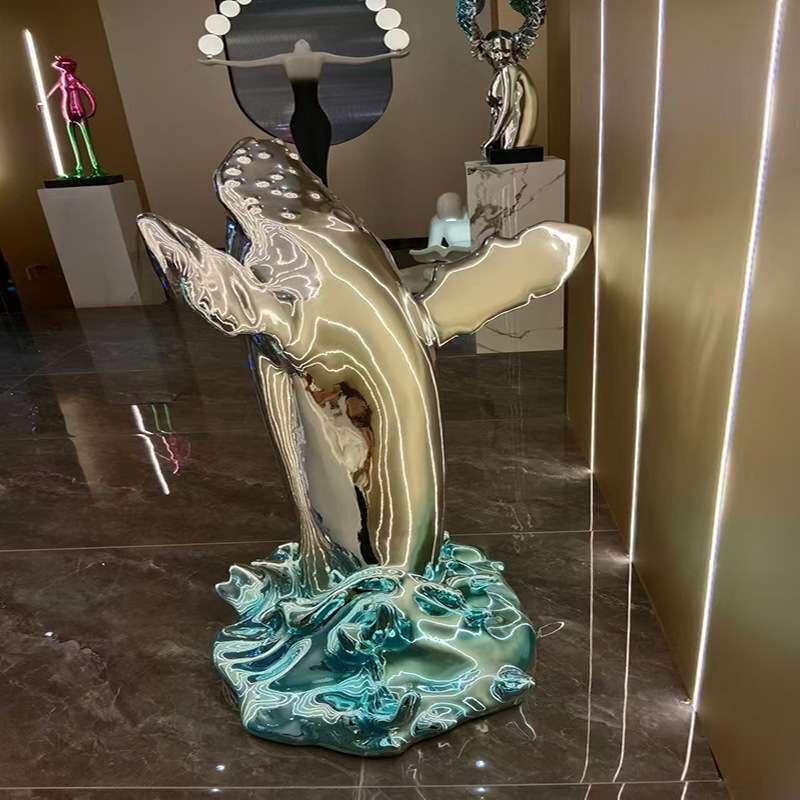 现代简约海豚鲸鱼雕塑玻璃钢装饰售楼处酒店大堂客厅创意高档摆件