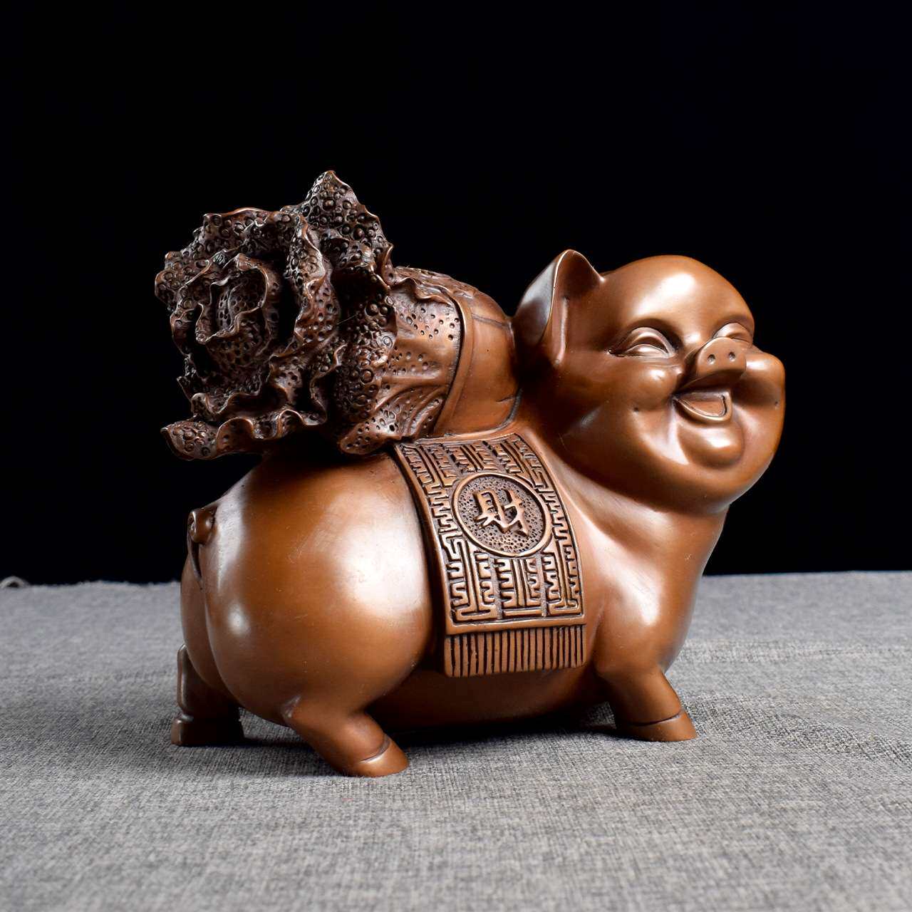 紫铜百财聚来福猪摆件生肖猪工艺品家居办公室装饰品福猪开业摆件