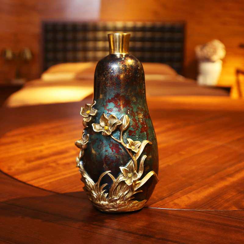 彩铜小兰花瓶客厅玄关家居装饰品实用摆设干花瓶花插摆件
