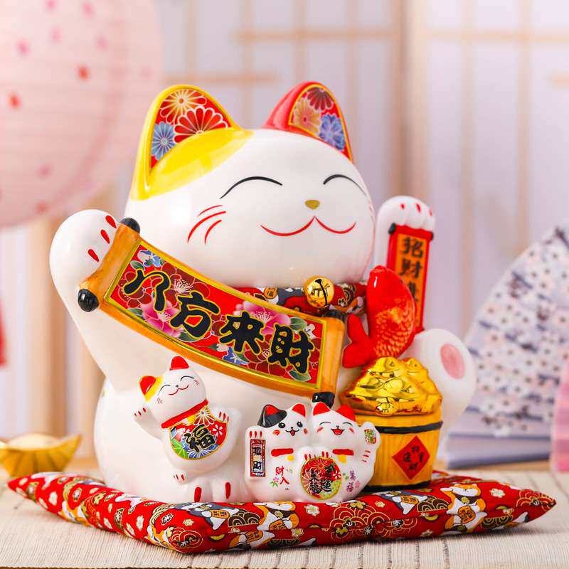 11寸招财猫摇手自动高档次发财摆件吧台展示橱窗样品装饰品送眼镜