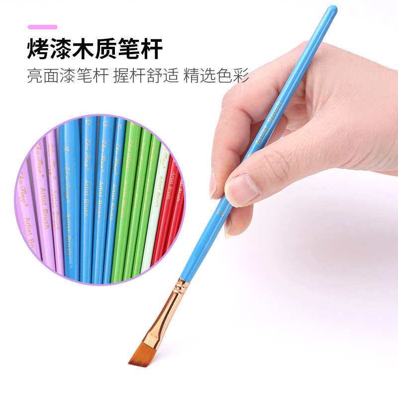 出口高品质尼龙毛画笔18支套彩色木杆水粉笔彩绘笔刷面部彩绘