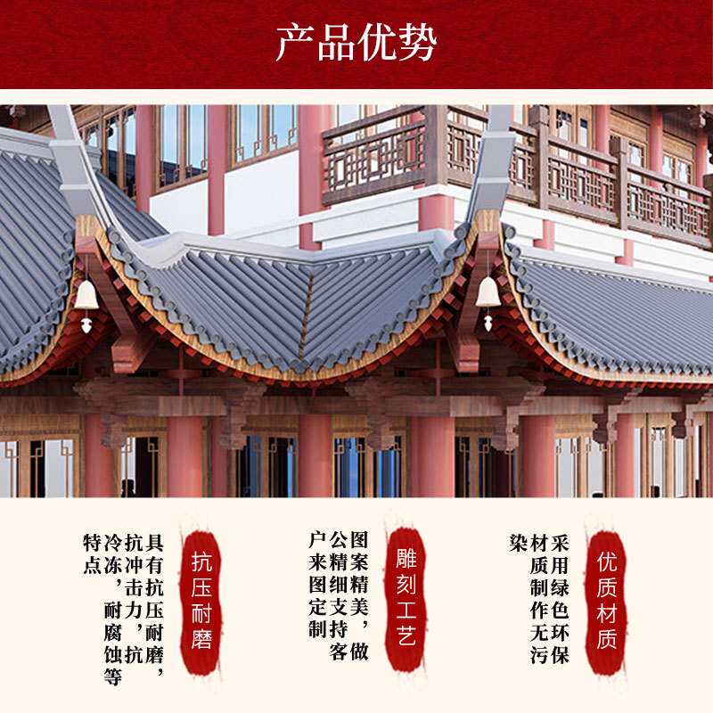 中式铝合金屋檐仿古中式木格栅镂空花格门头装饰四合院檐建筑金属