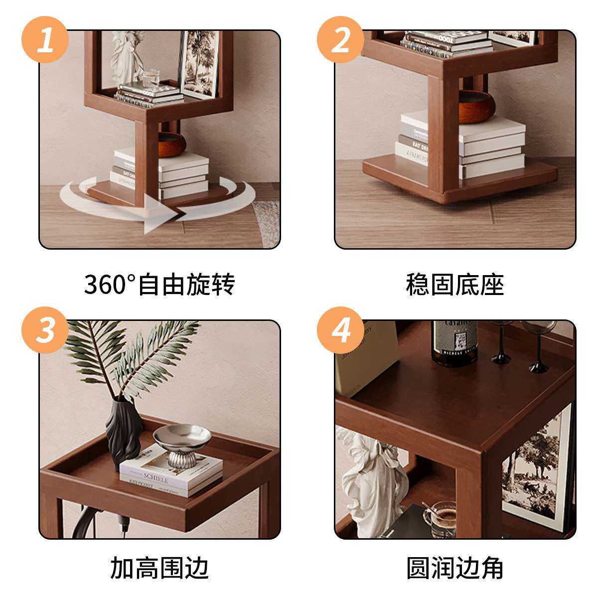 新款竹制现代简约旋转小书架卧室可移动家用书柜客厅多层置物架