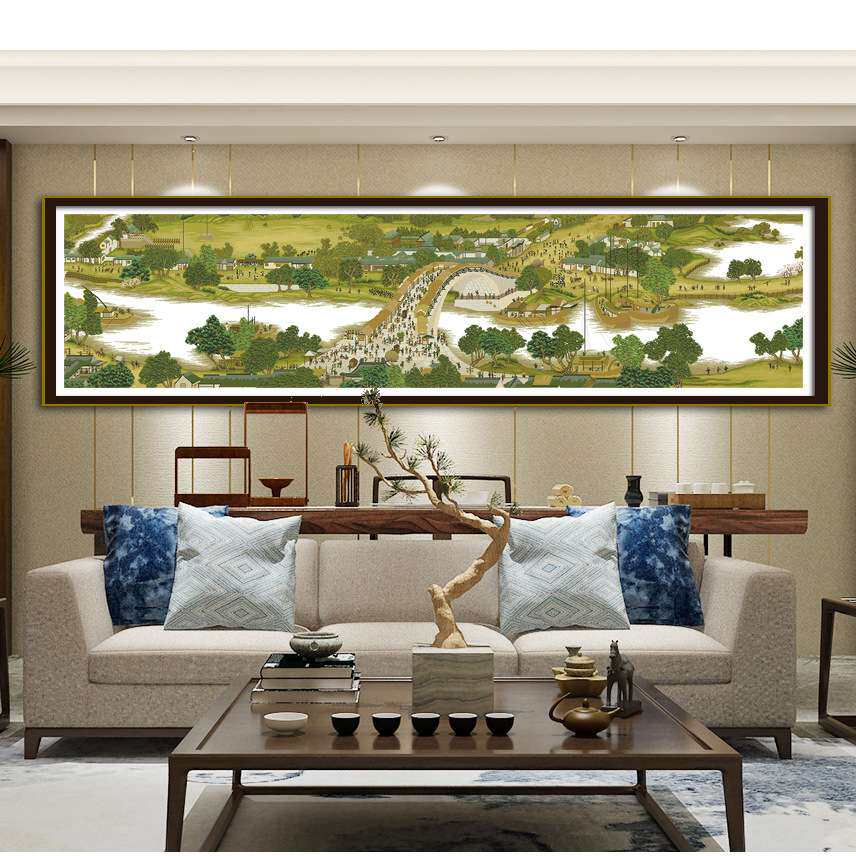 九尺清明上河图非满绣十字绣客厅新中式装饰挂画大幅刺绣名画加长