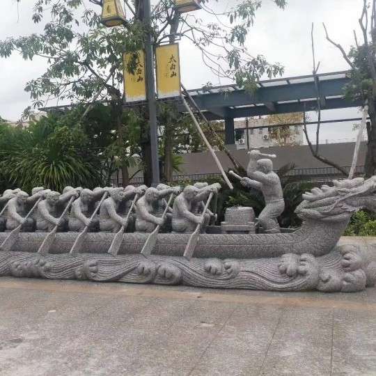 景区石雕龙船园林景观雕塑石头船石材雕刻龙舟