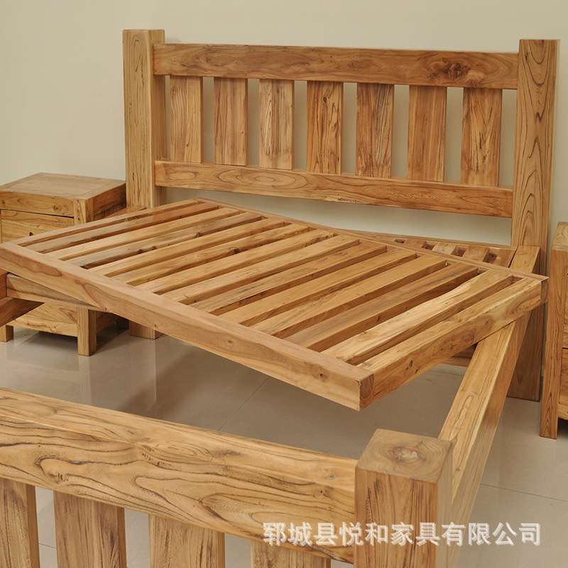 老榆木实木大床中式结婚婚床民宿酒店榆木床家用卧室单人床双人床