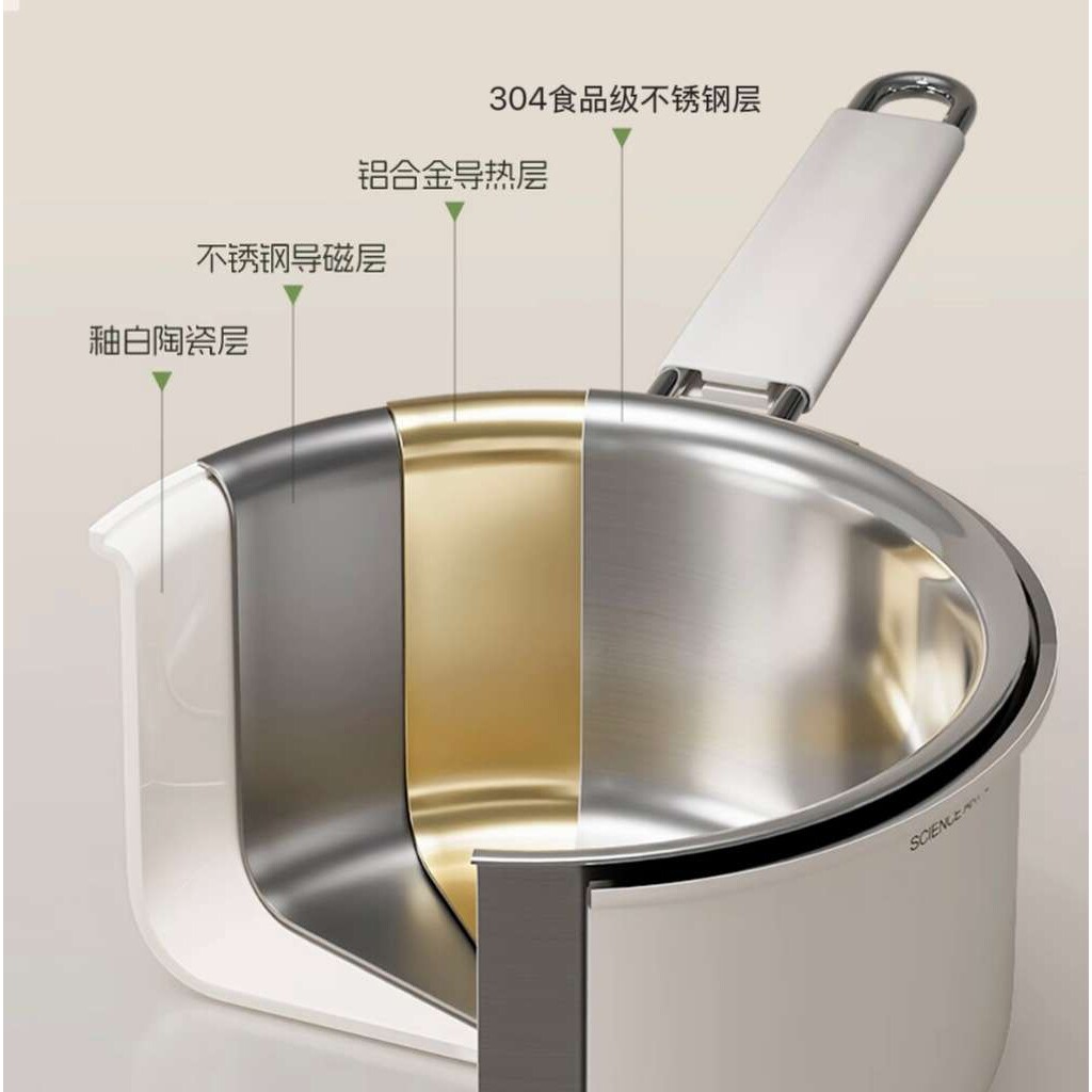 无涂层食品级304三层钢陶钢宝宝辅食锅奶锅煎煮一体汤锅煮奶热奶