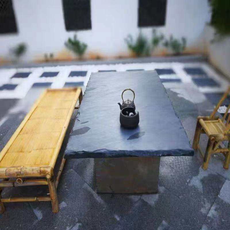 青石板石桌茶几黑色吧台办公桌火锅桌面石材生隆纯天然文化石石头