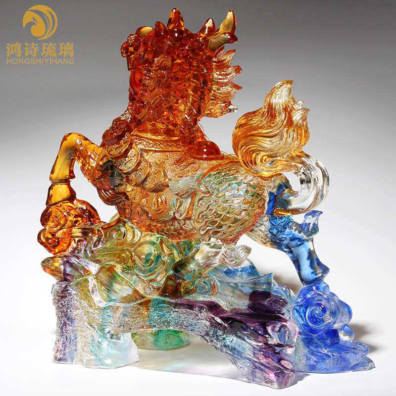 鸿诗琉璃麒麟摆件一对卧室工艺品