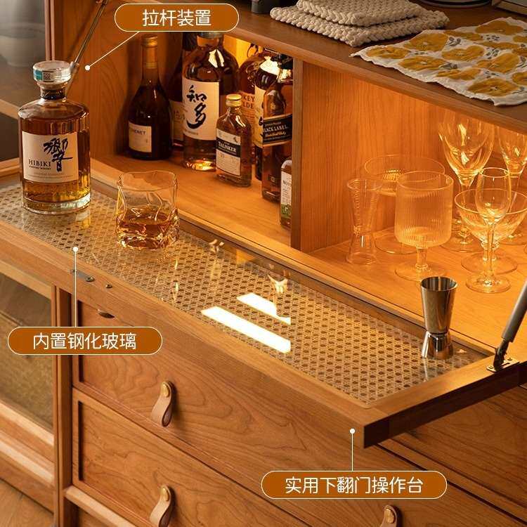 日式全实木组合书柜樱桃木储物柜推拉门餐边柜现代简约收纳柜原木