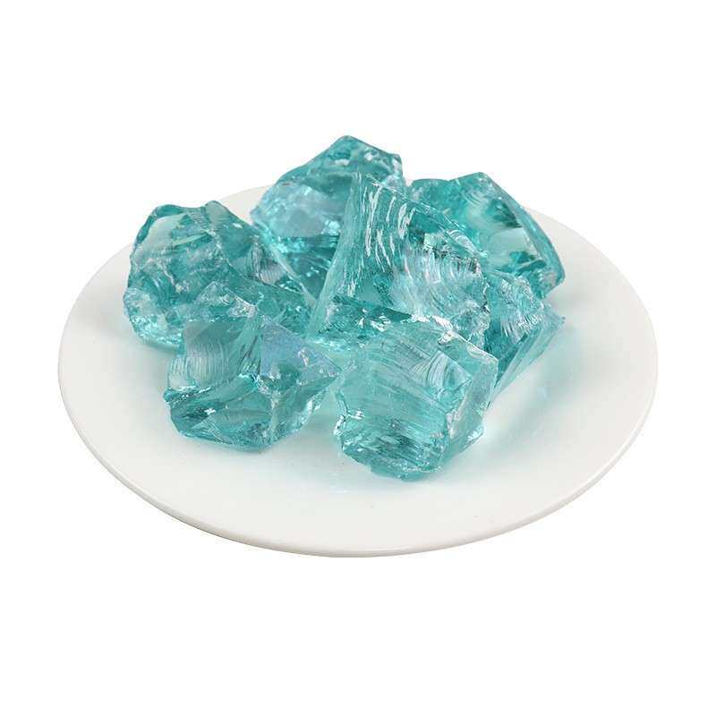 冰蓝玻璃石鱼缸造景玻璃块彩色不规则玻璃石园林创意蓝色冰川石