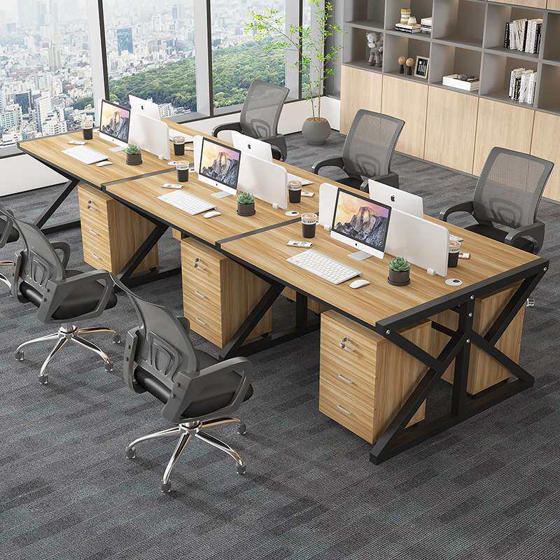 钢木办公桌组合现代简约职员工位电脑桌四人六人屏风卡座家具