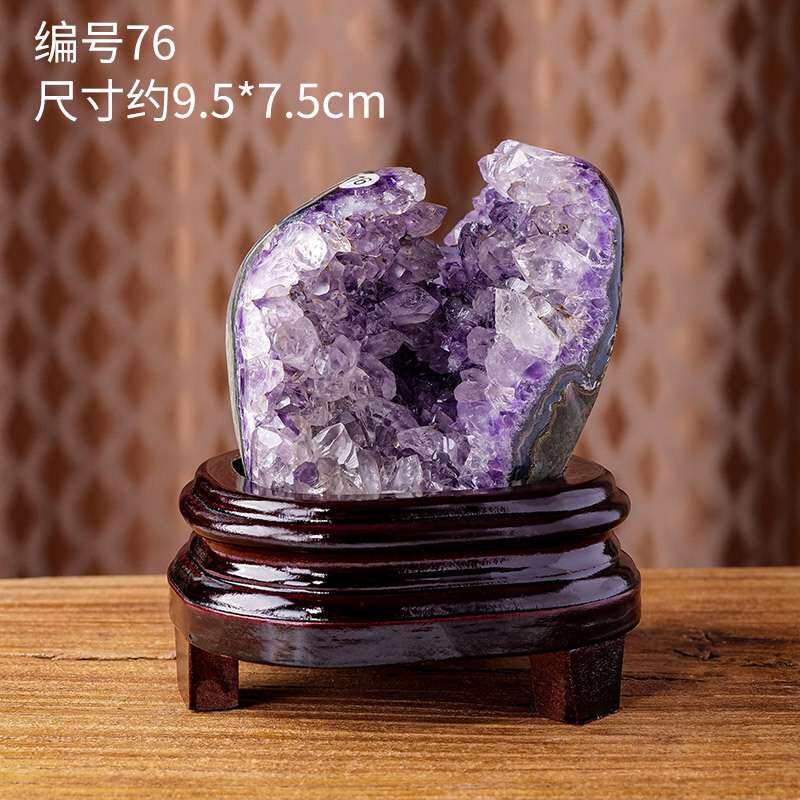 天然紫晶洞摆件 迷你原皮原矿紫晶簇聚宝盆摆件送底座 一物一图