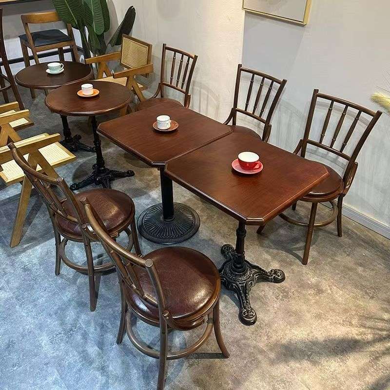 咖啡厅桌椅组合实木奶茶店桌子商用西餐厅餐桌甜品烘焙店复古圆桌