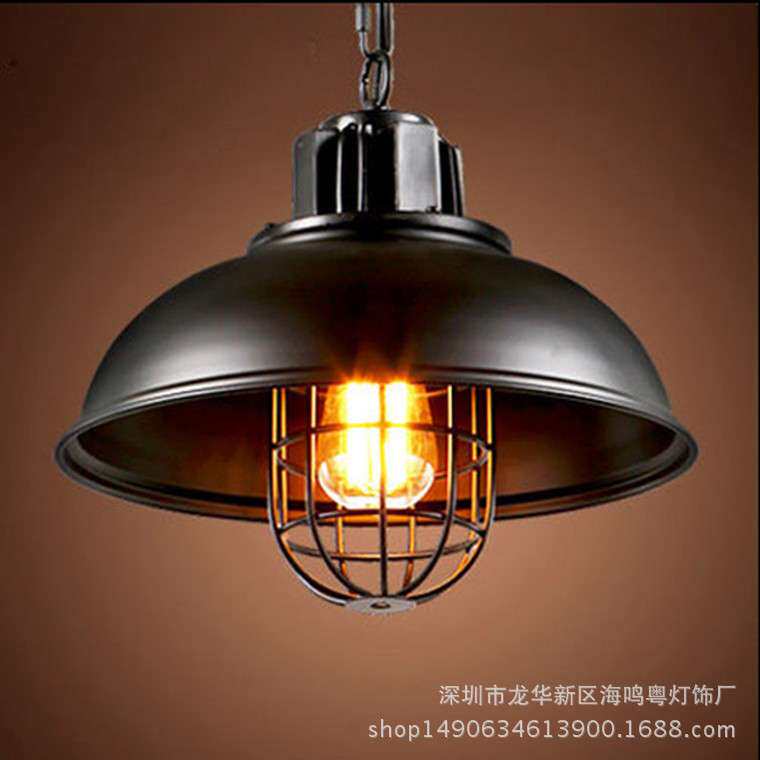 美式乡村工业风吊灯Loft餐厅吧台创意复古北欧铁艺单头锅盖吊灯