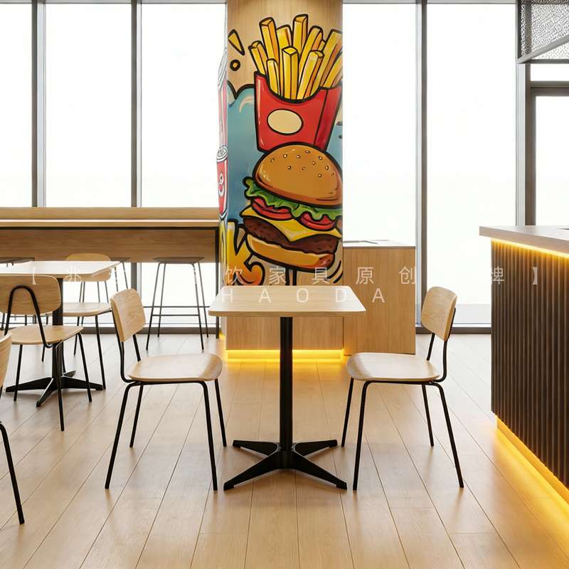 汉堡店餐桌椅意式餐厅椅子简约原木色奶茶店小桌子美式咖啡厅椅子