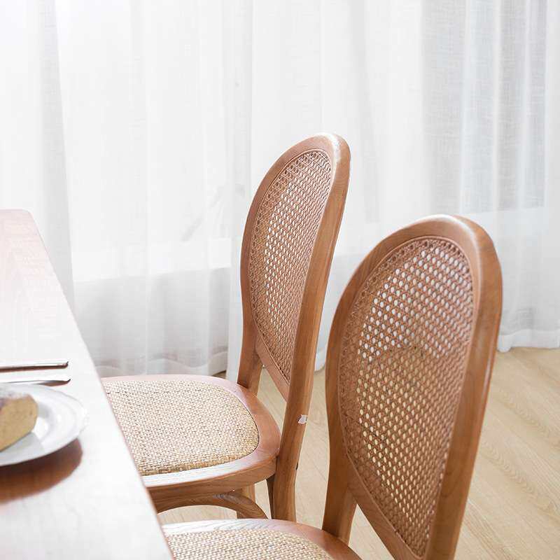 北欧复古乡村家用实木餐椅简约单人餐厅椅子黑色藤编靠背椅田园椅