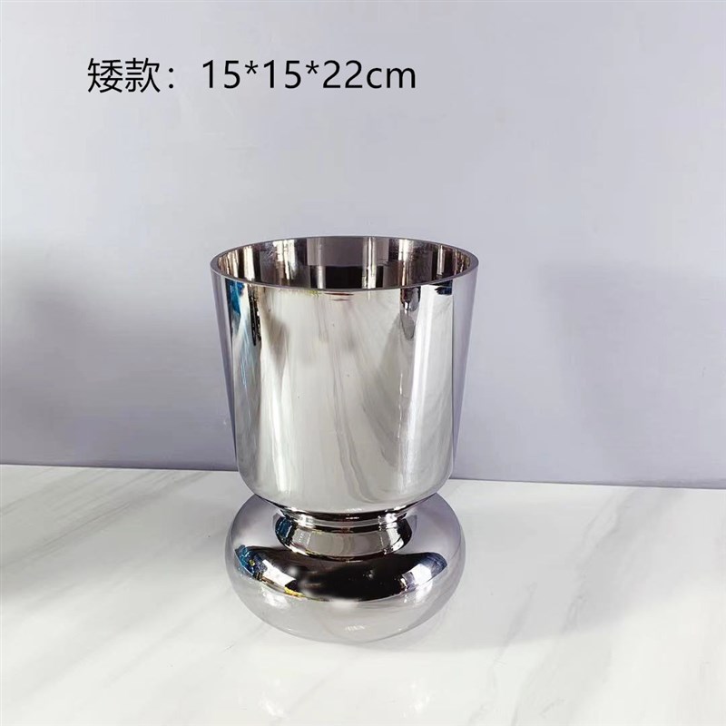 北欧玻璃电镀银色奖杯花瓶家居插花客厅装饰品摆件艺术售楼处饰品