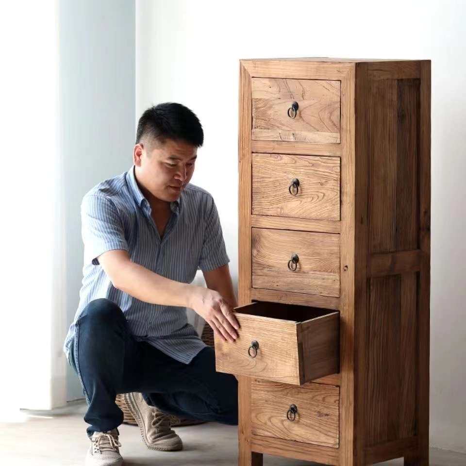 新中式餐边柜客厅收纳柜实木储物柜整理柜老榆木橱柜收纳柜