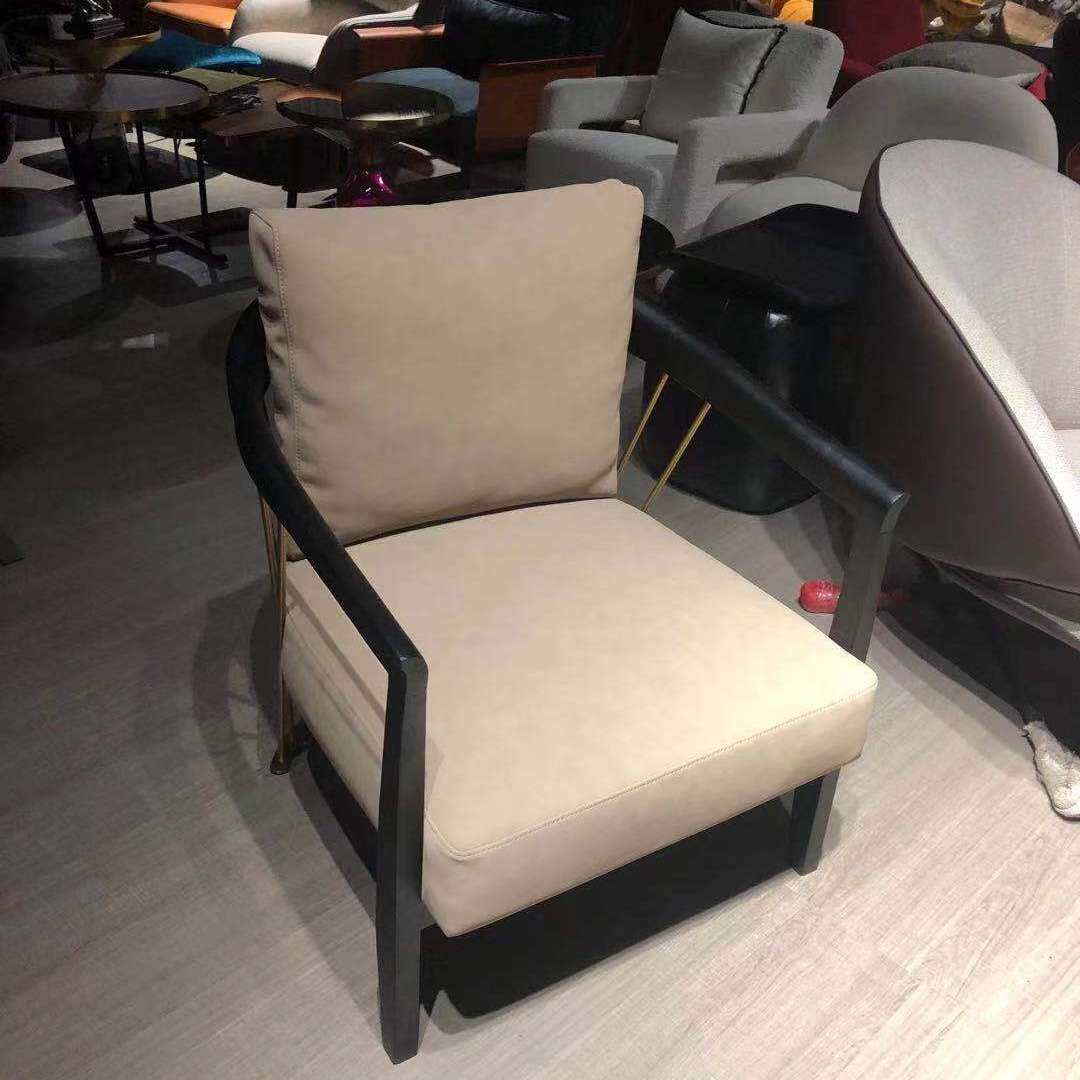 北欧单人沙发椅轻奢实木椅酒店大厅会客椅后现代小户型客厅休闲椅