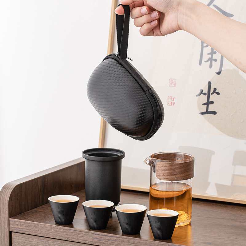 德玉堂陶瓷便携式快客杯户外旅行茶具一壶四杯随身简约泡茶壶