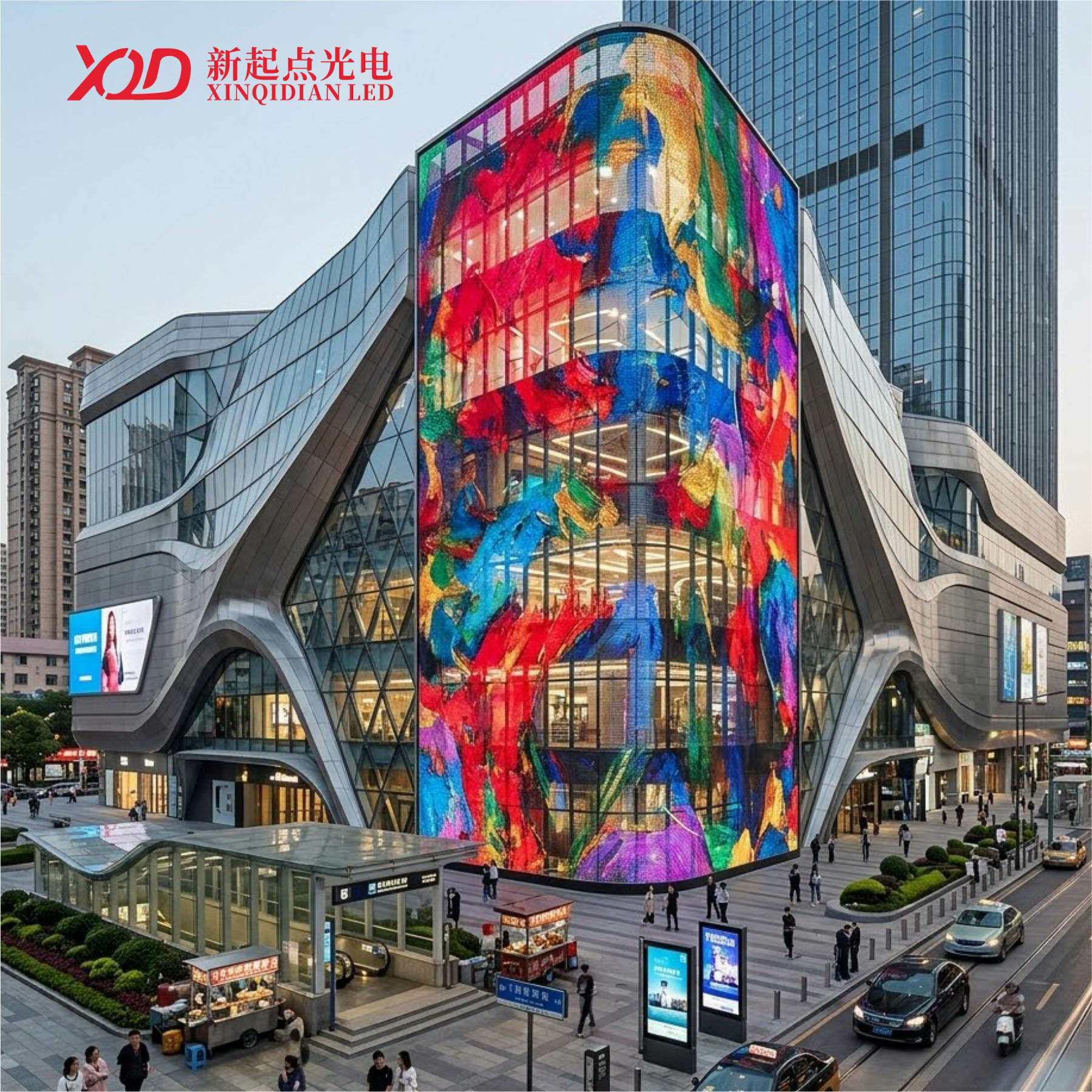 高清LED网格屏防水全彩H2020三灯P50长供电透明新媒体广告网格屏