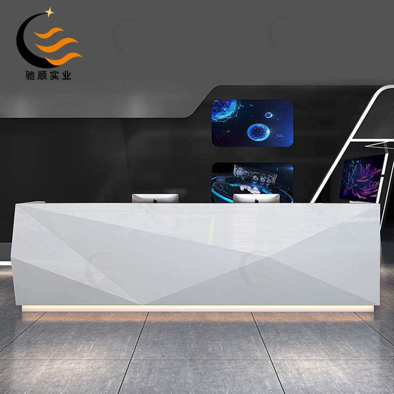 简约玻璃钢烤漆异形前台酒店公司大厅接待台白色造型艺术桌子极简