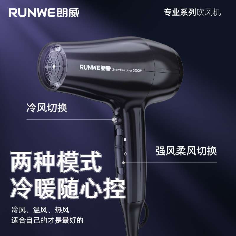 朗威电吹风理发大功率2000w专业吹风机蓝光负离子冷热发廊Rh0500
