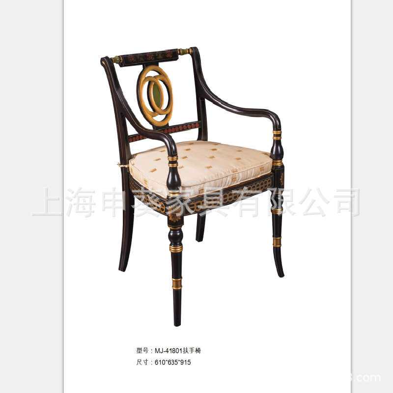 法式奢华彩绘实木餐椅 欧式新古典黑色腰型别墅样板房家具
