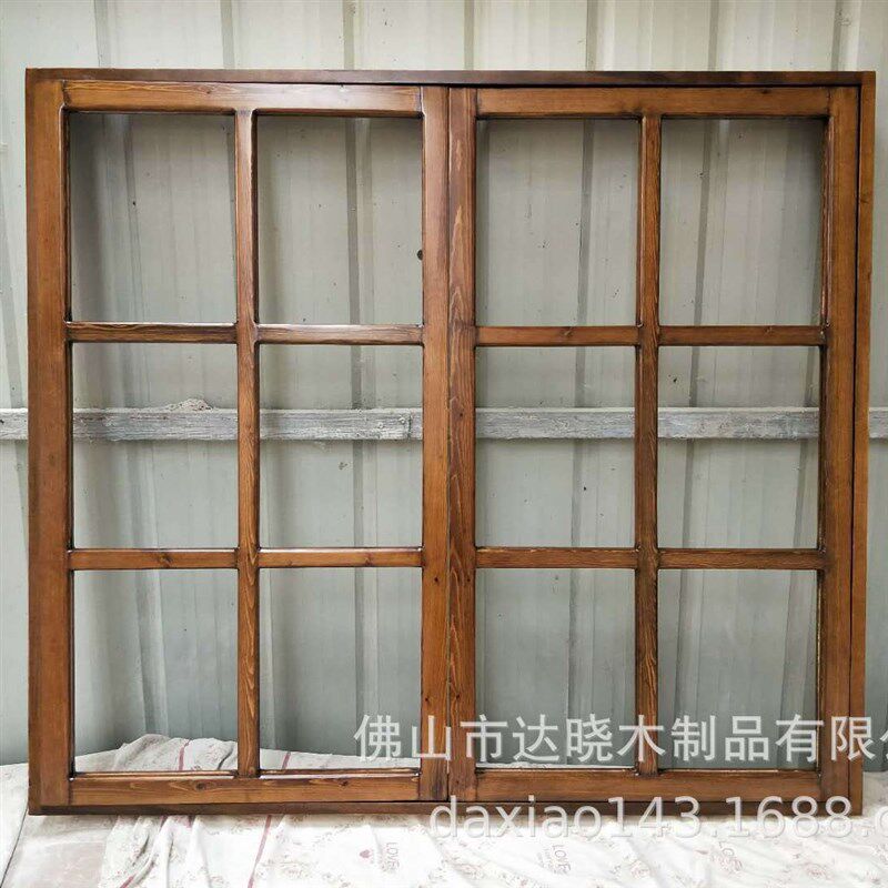 原木窗户地中海风格圆弧木窗田园对开窗中式民宿改造仿古玻璃木窗