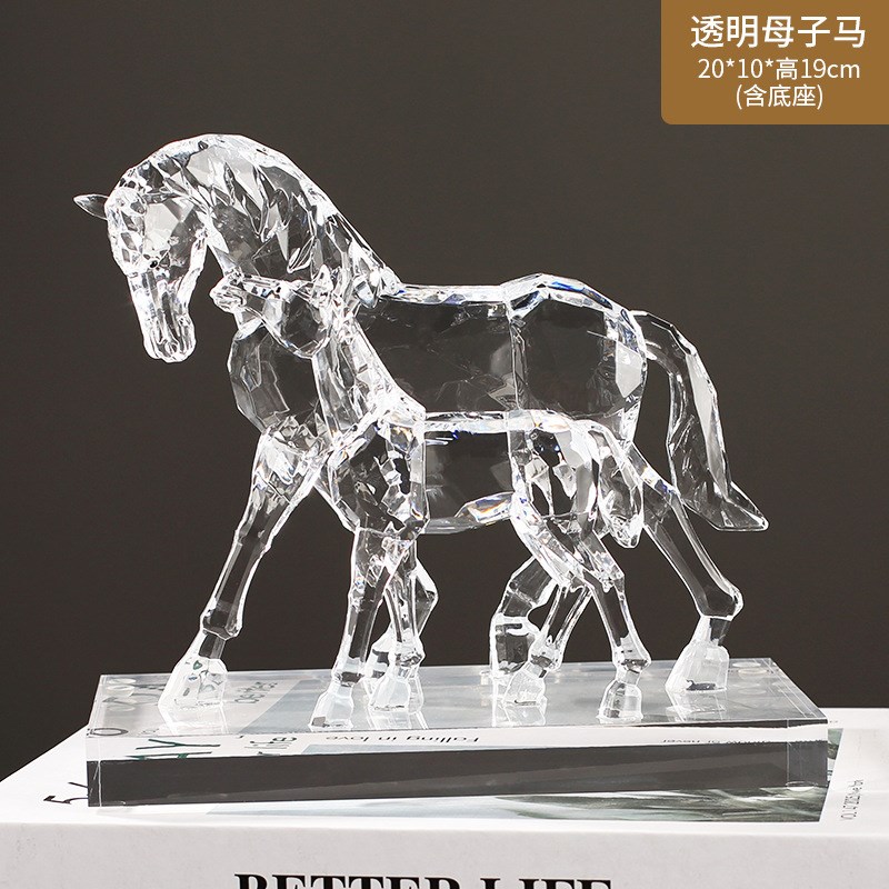 现代轻奢高档几何动物摆件亚克力鹿工艺品水晶牛酒柜骏马桌面摆设