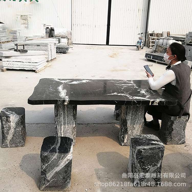 石桌石凳庭院花园 大理石头方桌子 阳台别墅小区户外石桌椅摆件