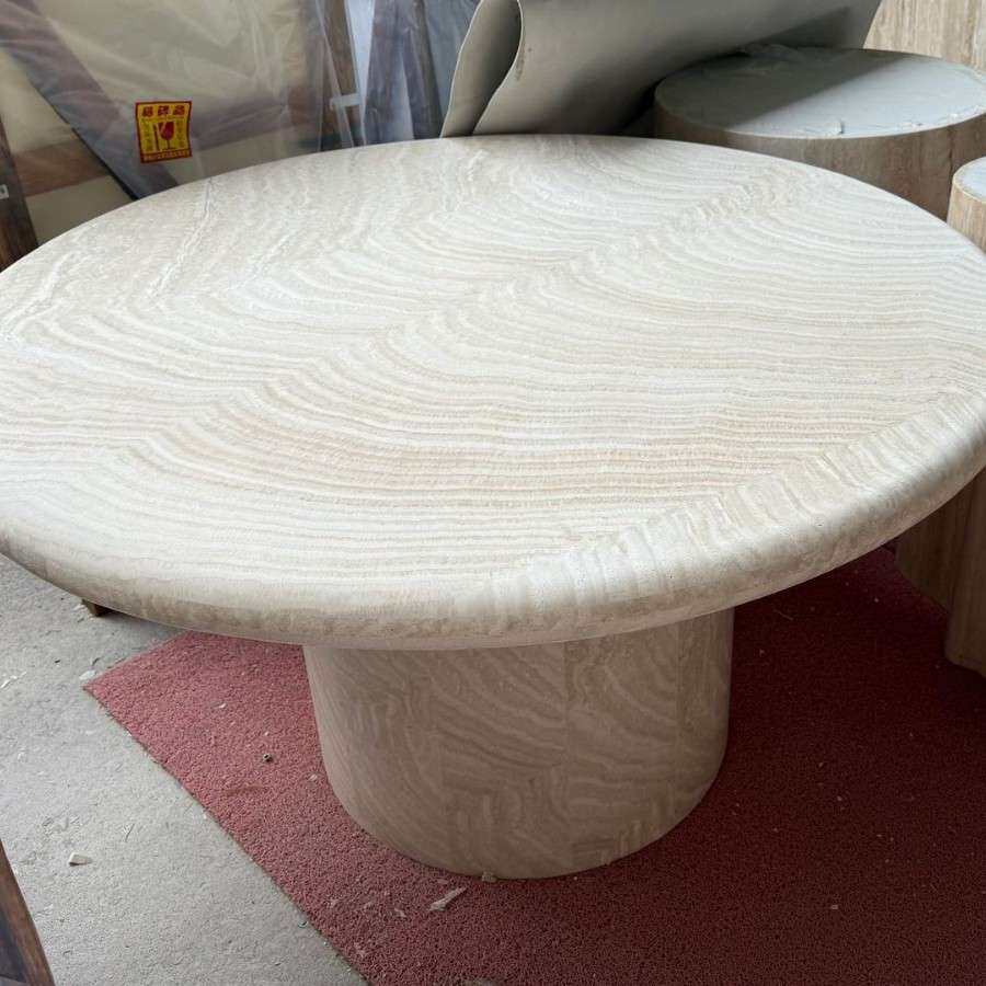 天然进口洞石大理石餐桌简约港式后现代轻奢北欧圆桌子设计师款
