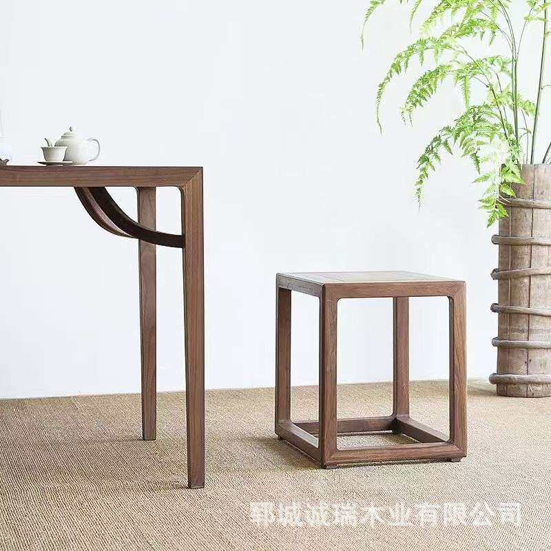 老榆木板凳新中式方形座椅实木坐凳商用茶台配套椅茶室矮款小方凳