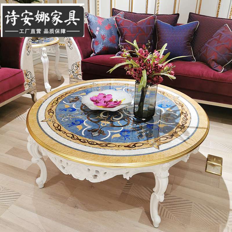 意式奢华圆茶几欧式新古典别墅大宅客厅实木圆桌全屋家具